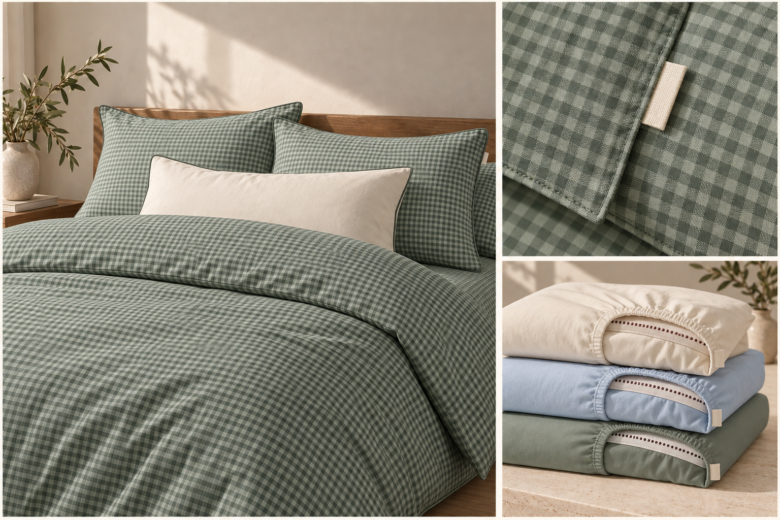 Jade tonal micro-gingham duvet set